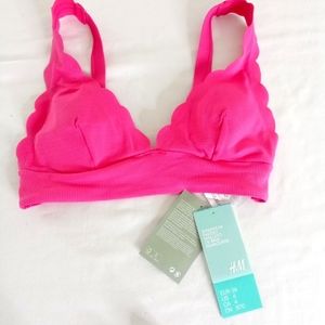 H&M NWT Fuschia Hot Pink Scalloped Edge Padded Bikini Top Size 4 New